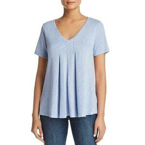 Bobeau Sky Blue Pleated V-Neck Tee